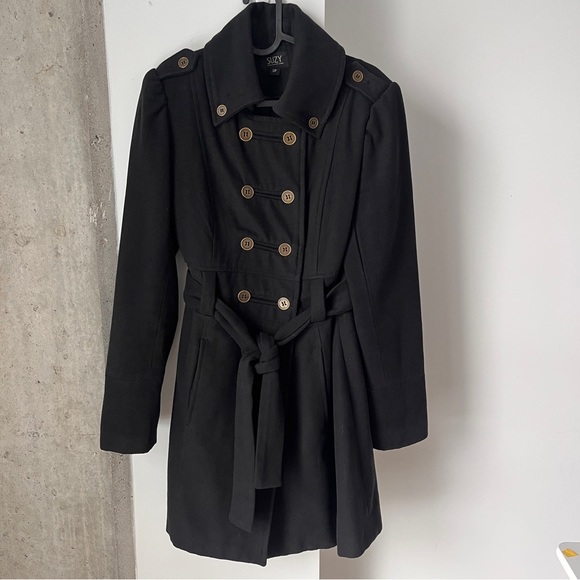 Suzy Shier Jackets & Blazers - Suzy Shier Double-Breasted Women's Black Coat Wool Blend SizeS Utilitarian